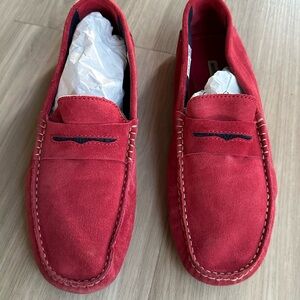 Manolo Blahnik Red Suede Penny Loafers